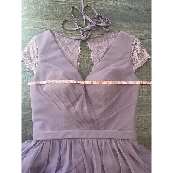 Lavender Bridesmaid/Prom Lace Sleeve V Neck Dress - FOR HER AND FOR HIM - Picture 6 of 11